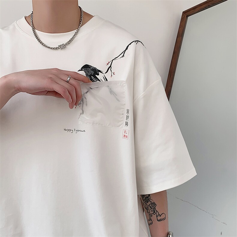 8XL~M冰丝爽滑棉短袖T恤男2023年夏季新款喜上枝头加肥加大码宽松，男装T恤，钱塘717(原712)