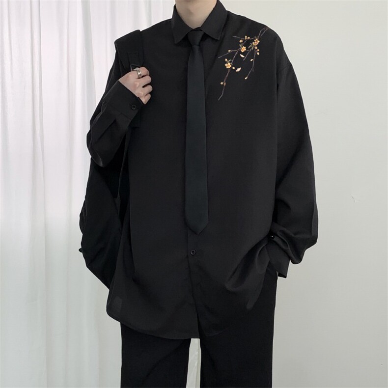 竹叶风衬衫男长袖春夏季oversize潮牌设计感大码休闲衬衣外套图片