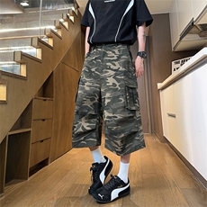 迷彩直筒阔腿牛仔七分裤X7117-TP45夏季潮牌多口袋休闲短裤男，男装牛仔裤，电商A102