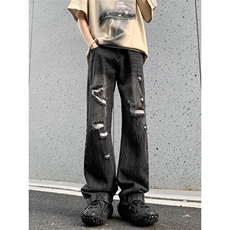 B221美式ins高街暗黑小众夏季重工艺破洞牛仔裤LK24178-P65控88，男装牛仔裤，电商B221