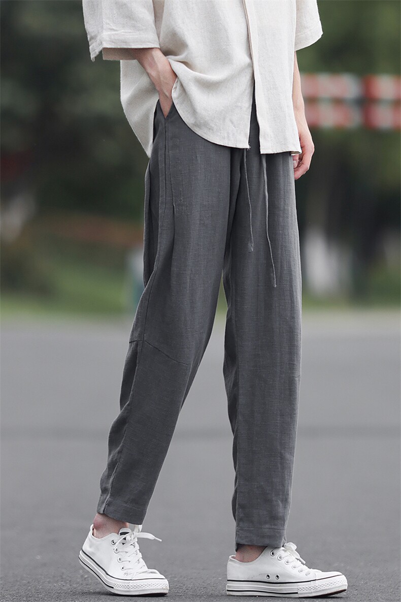 8XL-M亚麻裤男休闲束脚裤潮薄款宽松男生九分锥形哈伦裤K920P58,男装休闲裤,电商D206-1