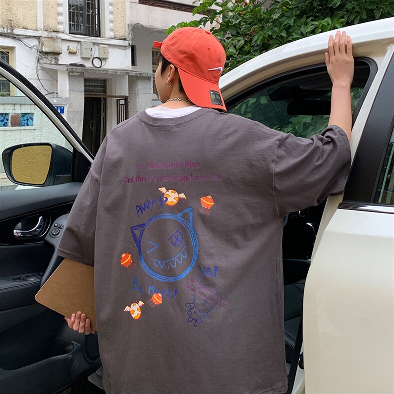 短袖T恤男夏季潮流新款宽松半袖上衣中性卡通印花体恤衫TX852-p28,男装T恤,星座1008-2