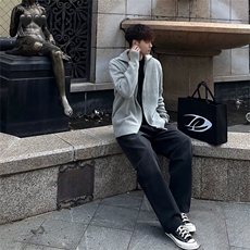 抖音得物保暖立领拉链针织外套秋冬宽松慵懒风纯色毛衣上衣AM02，男装针织衫/毛衣，电商A443