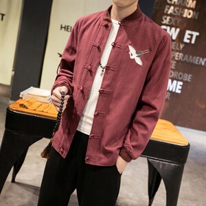 风唐装大码夹克开衫复古休闲盘扣仙鹤刺绣男外套 JK606 P90图片