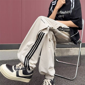春季新款休闲裤男美式户外口袋运动条纹速干工装裤薄款束脚运动裤图片