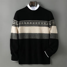 2025年秋季长袖中间拼色时尚百搭通勤简约休闲，男装羊毛衫，千国羊绒