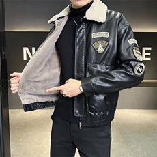 皮毛一体加绒加厚冬季皮衣外套男飞行员皮夹克A313-24117-P190，男装皮衣，电商A313