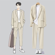 秋季新款男士休闲港风宽松西服套装衣服+裤子整套西装XZ810-P150，男装西服套装，星座505-3
