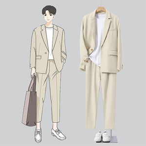 秋季新款男士休闲港风宽松西服套装衣服+裤子整套西装 XZ810-P150图片