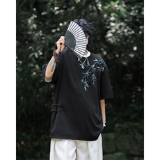 新中式竹子刺绣T恤短袖男夏季圆领风满天星垂感刺绣包边T5500，男装T恤，星座1116A-1（原606A）