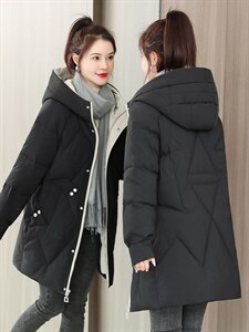 羽绒棉服女中长款冬季2022新款韩版宽松加厚棉衣休闲女士棉袄外套图片