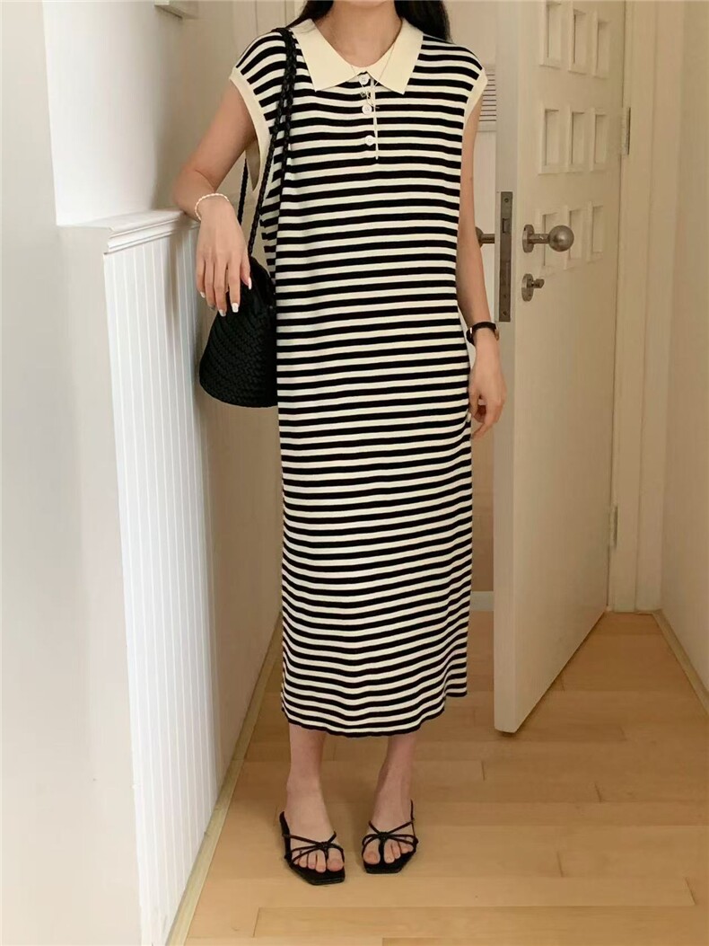 夏季新款潮牌港味复古修身显瘦女士条纹连衣裙图片