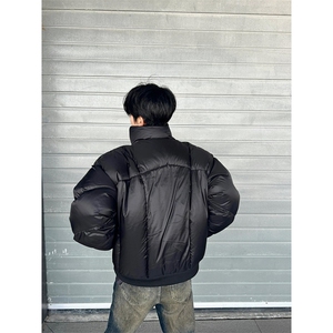 cleanfit黑色盔甲立领棉服男冬季小众设计短款外套加厚保暖面包服图片