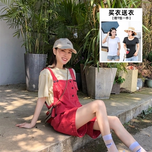 2021夏装新款背带牛仔短裤166-QZ18米白（送T恤）图片