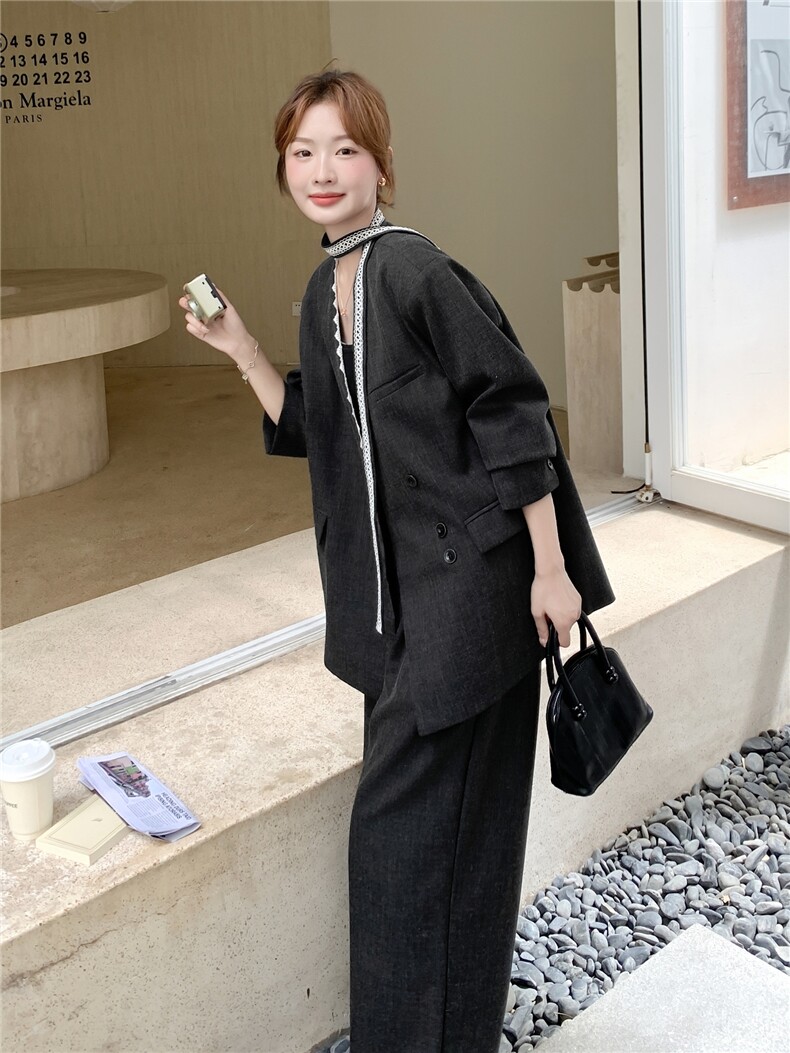 高级感显瘦西服外套通勤套装女2025春秋季新款休闲阔腿长裤两件套,女装套装/套裙,蝶眷
