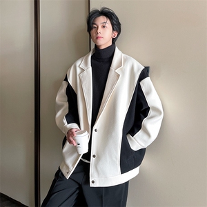 冬季港风拼色毛呢大衣男外套宽松夹克加厚呢大衣A071-JK11-P115