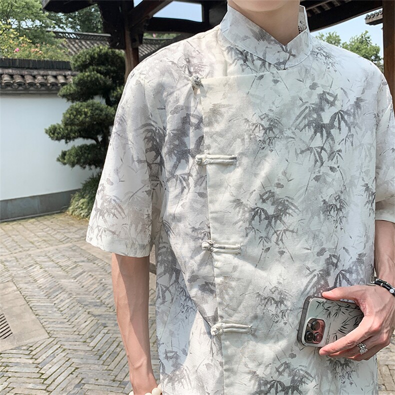 数据款现货风新款24夏季竹叶提花短袖上衣CS35-P65控88,男装T恤,电商A021