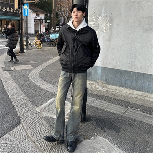 cleanfit巴家竹节牛仔裤高级感痞帅修身微喇叭裤图片