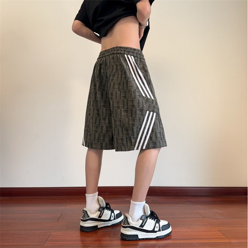 2025夏季新款灯芯绒格子条纹设计宽松短裤B315-K25506-特p25控48,男装牛仔裤,电商B315