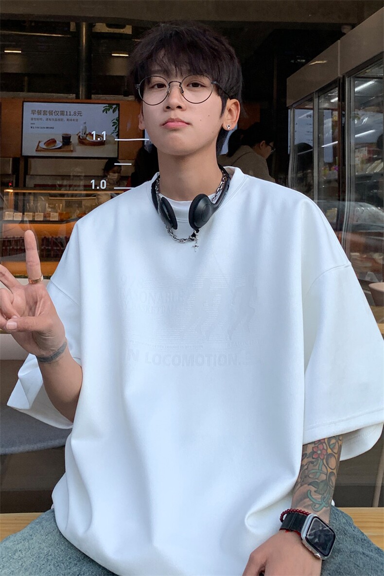！2025夏季新款男士烧花鹿皮绒短袖T恤半袖TL2409特P25控48,男装T恤,电商B220