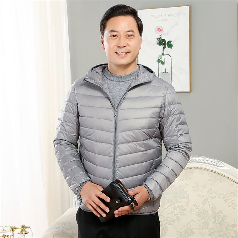 男中老年90绒轻薄连帽羽绒服外套秋冬休闲羽绒轻便外套,男装羽绒服,钱塘723
