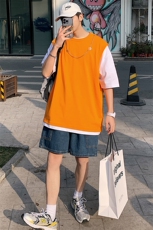 2023夏上新青少年纯棉百搭半袖潮港风印花短袖T恤男女T7233-P45，男装T恤，电商A441-1