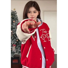 珍珠红色棒球服撞色夹克外套JK0116-P100，男装夹克，星座313A(原308A-2)