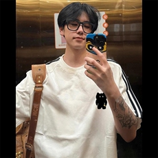 夏季美式高街重磅纯棉三条杠织带撞色男女短袖T恤STG313特P25，男装T恤，电商A486