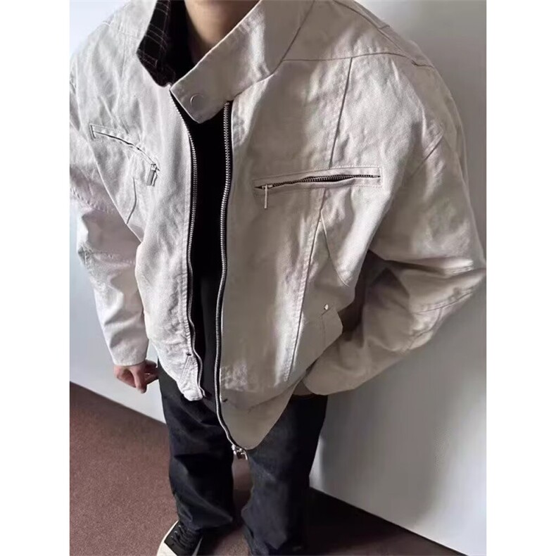 美式复古哈灵顿二代夹克男春秋高级感格子拼接立领短外套,男装夹克,星座410-6（原星座1304-1）