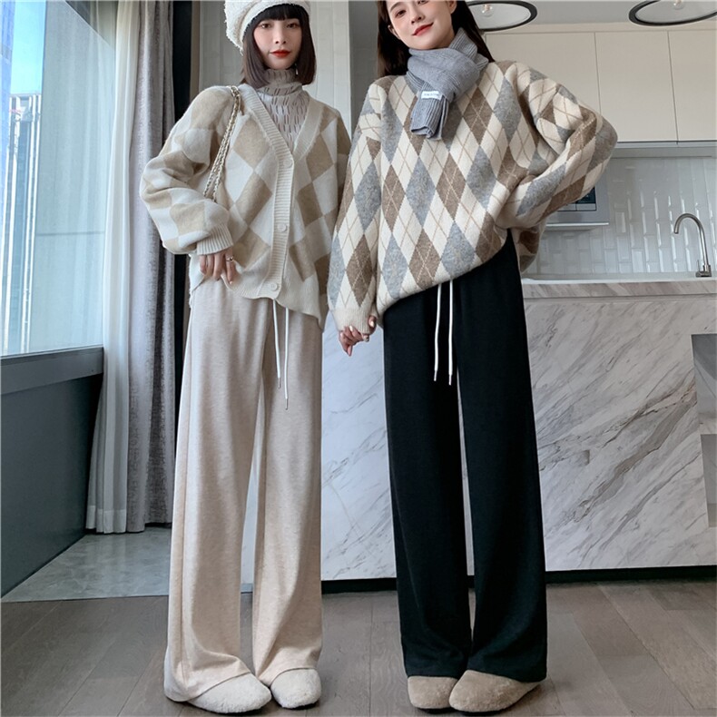 抽绳阔腿裤女2023秋季新款高腰宽松直筒慵懒香蕉休闲长卫裤子,女装休闲裤,梦白服饰厂