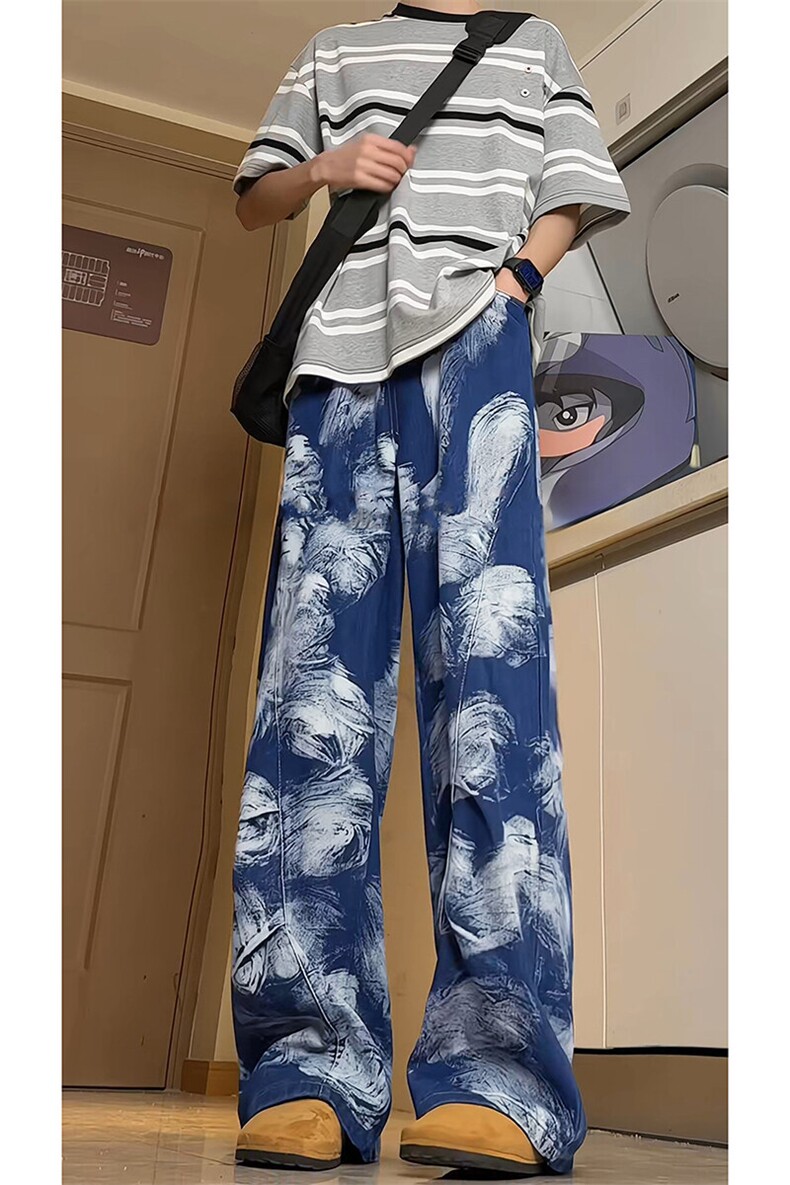 得物二开夏季满印泼墨弯刀牛仔裤男宽松水洗裤子-A2021TP48控78,男装牛仔裤,电商B241