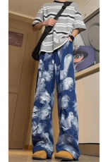 得物二开夏季满印泼墨弯刀牛仔裤男宽松水洗裤子-A2021TP48控78，男装牛仔裤，电商B241