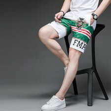 时尚条纹印花短裤男薄款宽松休闲裤子夏季青年男士潮流沙滩五分裤，男装休闲裤，电商B212（原钱塘6029）