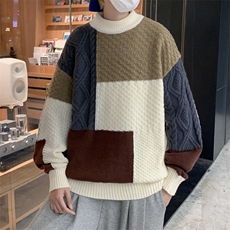秋冬韩版撞色拼接宽松毛衣外套高街外穿针织衫潮牌线衣M647-P41，男装针织衫/毛衣，星座512-2