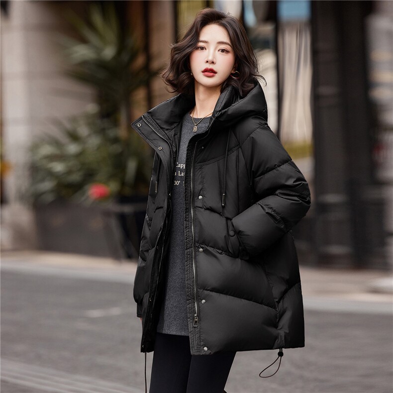 连帽羽绒服女冬季中长款高级感超好看时尚宽松加厚保暖面包服外套,女装羽绒服,靓衣阁