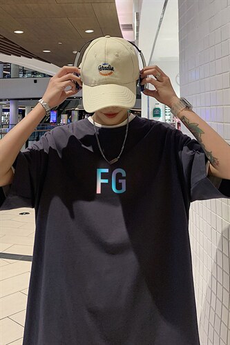 2024夏季新款宽松大码港风反光FG字母运动短袖纯棉T恤T1915-P22,男装T恤,星座508（原C305）