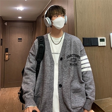 港风秋冬新款宽松开衫四条杠男女情侣毛衣M6352P65控78，男装针织衫/毛衣，电商A268A