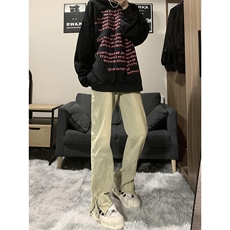 wassupcandy黄泥色牛仔长裤男春秋季大码直筒裤潮牌美式高街裤子，男装牛仔裤，电商B221