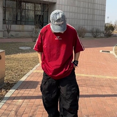 抖音得物高品质二开240克宽松纯棉美式潮牌三条杠织带短袖T恤，男装T恤，电商A486