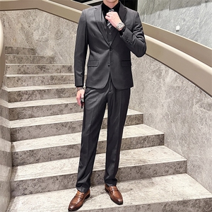 西服套装男西装男士商务休闲职业装修身新郎伴郎结婚三件套礼服潮图片