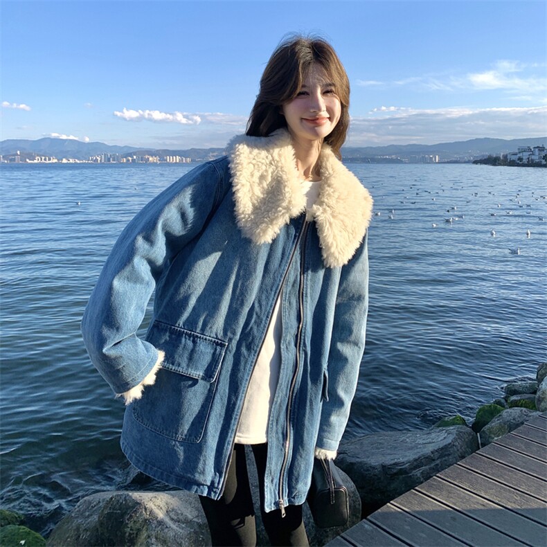 羊卷毛领牛仔羽绒服女2026冬季保暖90白鸭绒外套小个子宽松洋气,女装羽绒服,2C159