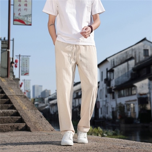 2026夏季新款宽松大码纯色休闲风男装苎麻休闲裤K2610图片
