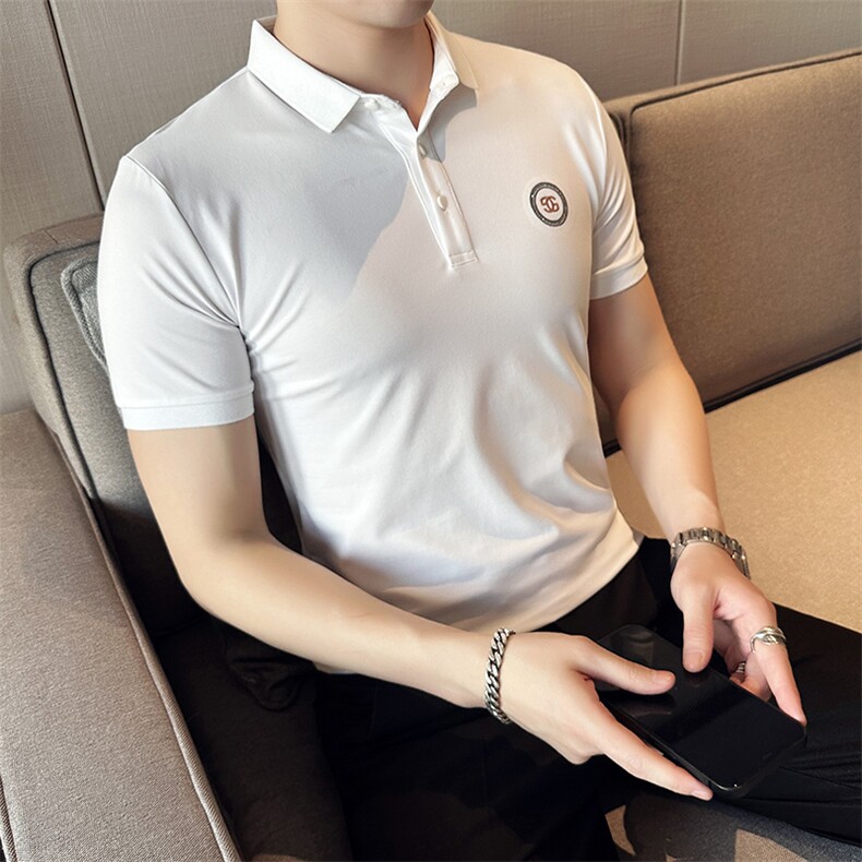 2024夏季新款修身短袖POLO衫韩版时尚印花T恤男D8808-p55控85，男装Polo衫，电商D303