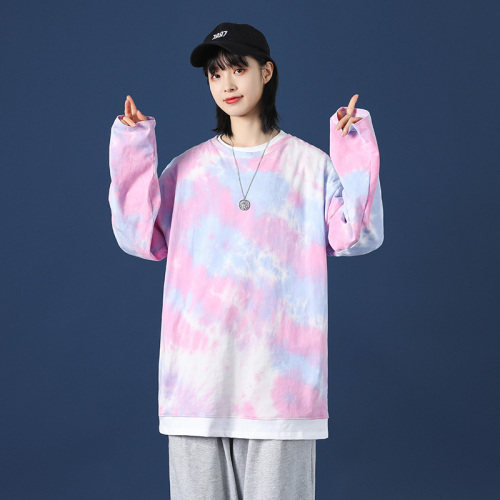 21秋季新款中性扎染长袖T恤女宽松落肩袖衬衫DS-A160-1-T103-P35,男装T恤,电商C323-1