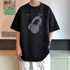 港风2025夏装麂皮绒情侣半袖上衣潮流男装夏季宽松短袖T恤S396P28，男装T恤，电商A233-1