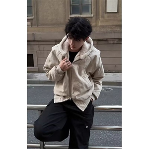 2025冬季美式潮牌拼接连帽飞行夹克男士百搭户外休闲防风加绒外套