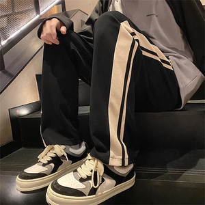 2024春新款 港风 撞色拼接宽筒直筒休闲裤阔腿裤KK303-P40控75图片
