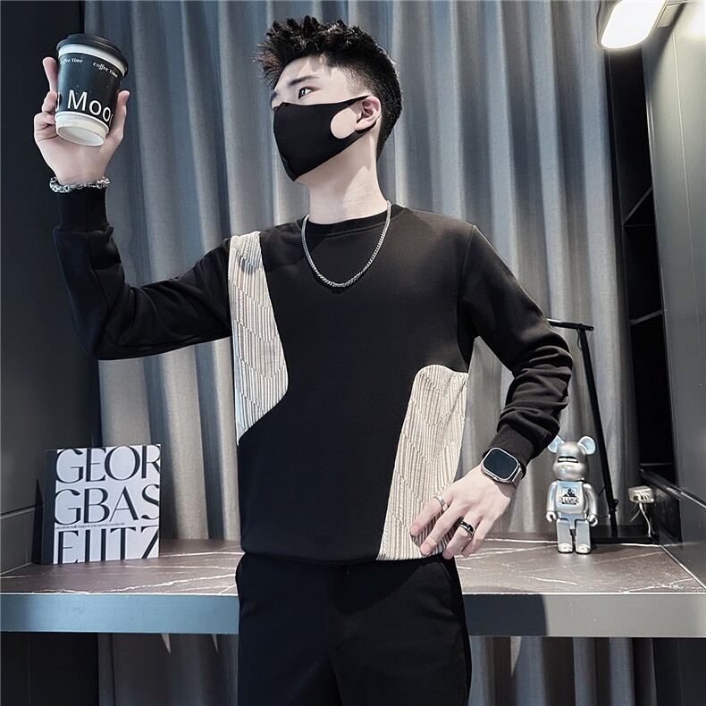 痞帅条纹拼接面料卫衣男社会小伙店主风301C-WY56-P58控78,男装卫衣,星座301C（原B323）