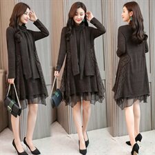 蕾丝衫中长款加绒打底衫2020冬季新款潮流宽松简约，女装蕾丝衫/雪纺衫，安之芮娜