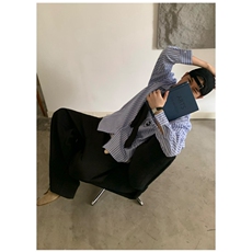 式休闲刺绣长袖条纹衬衫ins男宽松复古痞帅设计感领带衬衣潮牌，男装衬衫，四季星座505